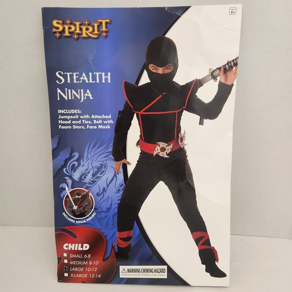 Ninja Costume Large 10-12 Spirit Halloween Stealth Jumpsuit with Hood and Mask - Picture 10 of 10